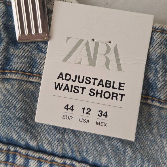 Zara 100% Cotton Adjustable Waist Mom Shorts Size 12 Blue NEW EU 44 Denim Beach - Picture 5 of 7